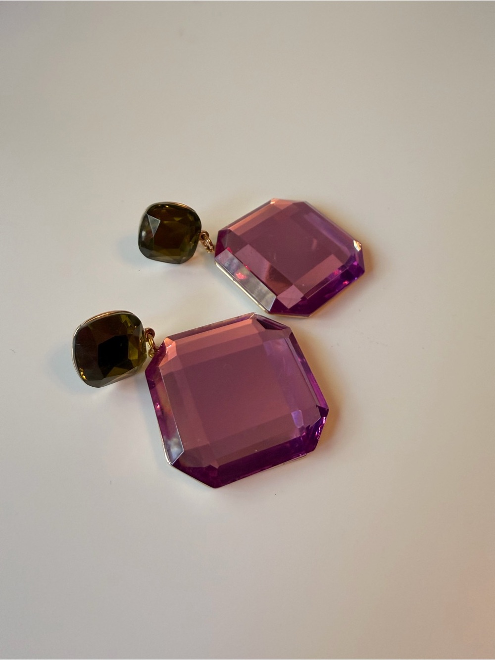 Mango Purple and Olive Green Drop Crystal Earrings - Picture 9 of 11